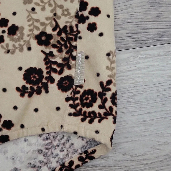 🛍Woolrich Vintage Cream Floral Long Sleeve Collar Button‎ Down Cotton Womens XL - Picture 10 of 11